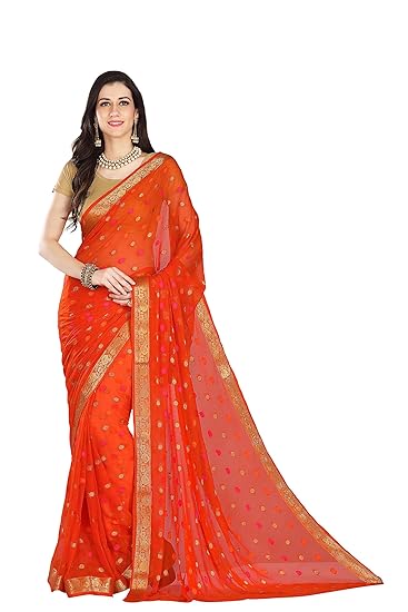 Womens Chiffon Zari Woven Saree With Blouse Piece