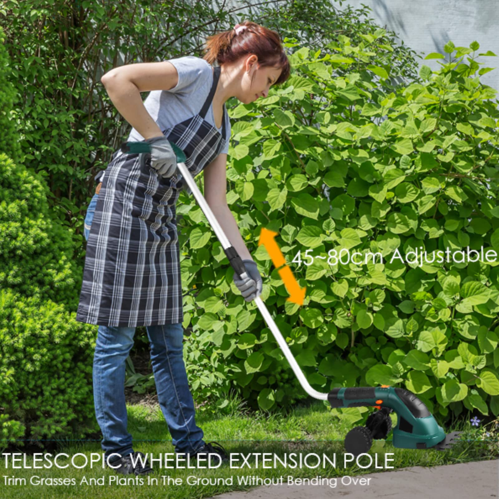 LIFERUN Grasschere mit Akku 7,2V 2000mAh, 2 in 1 Strauchschere akku, Rasenschere mit Teleskopstiel/stiel, elektrische Rasenschere, für Garten, Rasenkanten, Strauchschnitt, Gras mähen, Grün 8