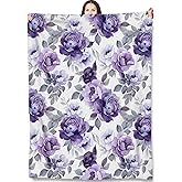 Turamurra Purple Floral Throw Blanket Gifts for Adults Kids, Elegant Peony Flower Blankets for Living Room Bedroom Decor, Fuzzy Warm Flannel Plush 50"x60"