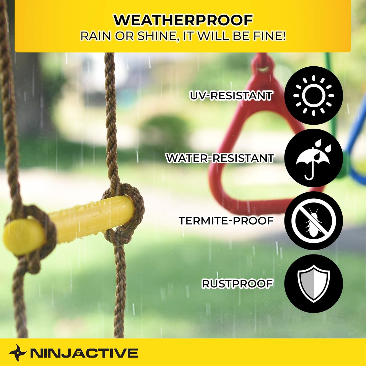 NINJACTIVE Ninja Warrior Obstacle Course for Kids - Weatherproof 50' Ninja Slackline Kit with 10 Obstacles Like Ladder, Spinning Wheel - Ninja Warrior Training Equipment with Slack Line for Backyard: Toys & Games