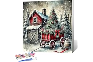 VIGEGU Christmas Paint by Numbers Kit for Adults Beginner with Frame,Winter House Paint by Number DIY Adult Paint by Number Kits for Home Decor 10x10 in
