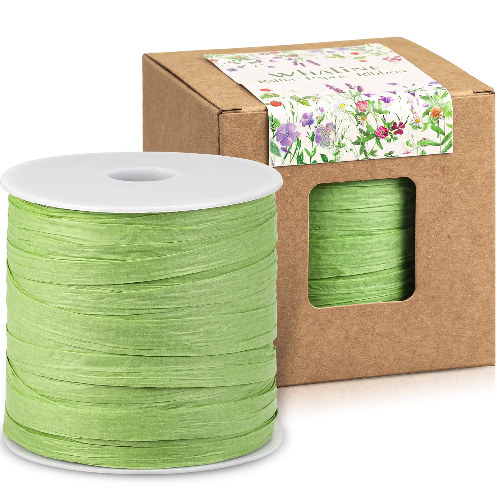 Whaline 229 Yards Easter Raffia Paper Ribbon Craft Packing Paper Twine for Festival Gifts, DIY Decoration and Weaving, 1/4 inch Width (Green) — image 1