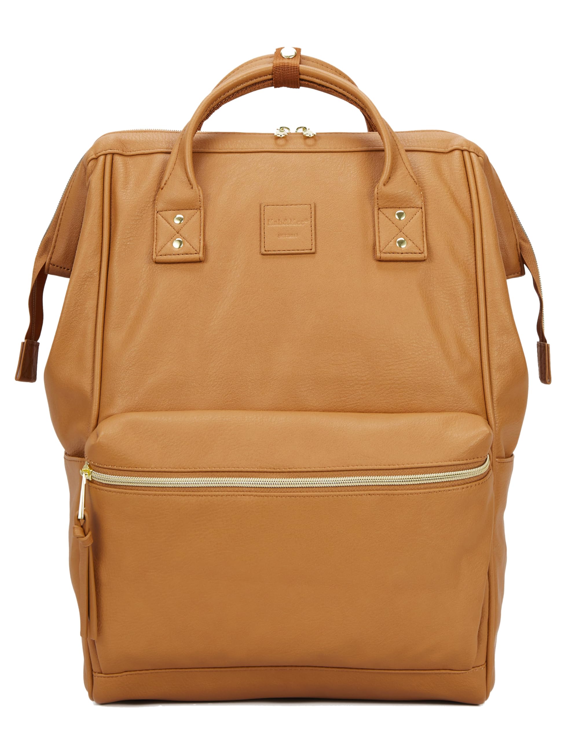 Kah&Kee Leather Laptop Backpack for Women, 14-15 Inch Professional Work Bag, Water-Resistant Vegan Leather Doctor Bag Backpack for Teacher, Nurse & Travel, Fits MacBook Pro 15 (Camel Beige,Medium)