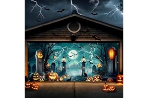 ZIOSINM ZIOISNM 7 x 16 ft Halloween Garage Door Cover Midnight Castle, Garage Buddy Halloween Backdrop, Large Spooky Decorations Scary Backdrop Banner for Outdoor Indoor Holiday Party Wall Home Window Yard