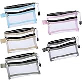 LXUEJIE 5 Pack Mini Zipper Mesh Bags for Purse, 5.7x4.3 Inch Travel Mesh Pouches for Daily Toiletries Assorted Colors Mini Makeup Bags with Zipper for Small Items, Credit Card, Key, and Lipstick