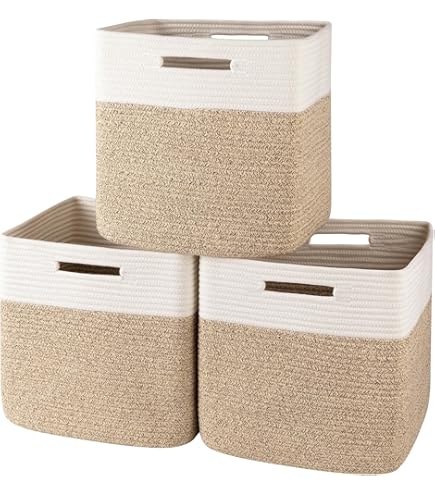 HNZIGE Fabric Storage Baskets 3-Pack - Foldable Organizer With Leather Handles