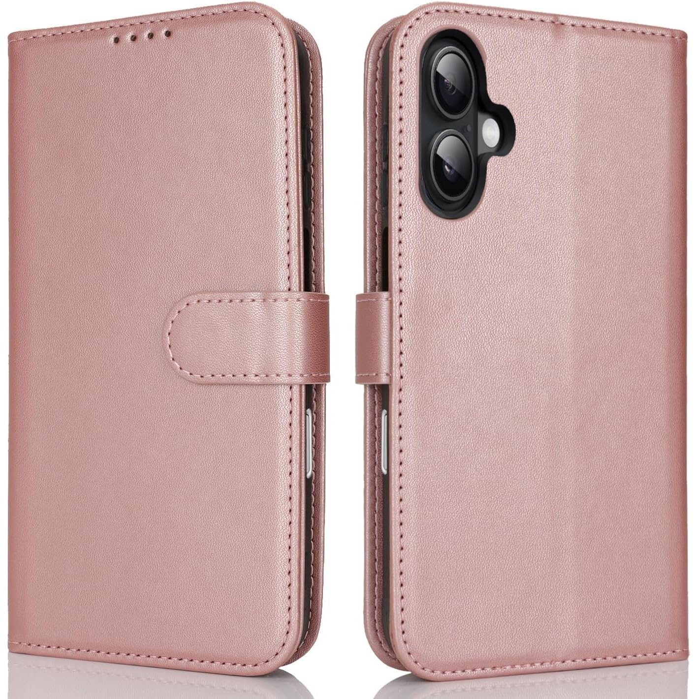 NWNK13 For iPhone 16 Plus (6.7") Case Leather Wallet Book Flip Stand View Phone Cover with Card Holder Slots Compatible with iPhone 16+ Pink