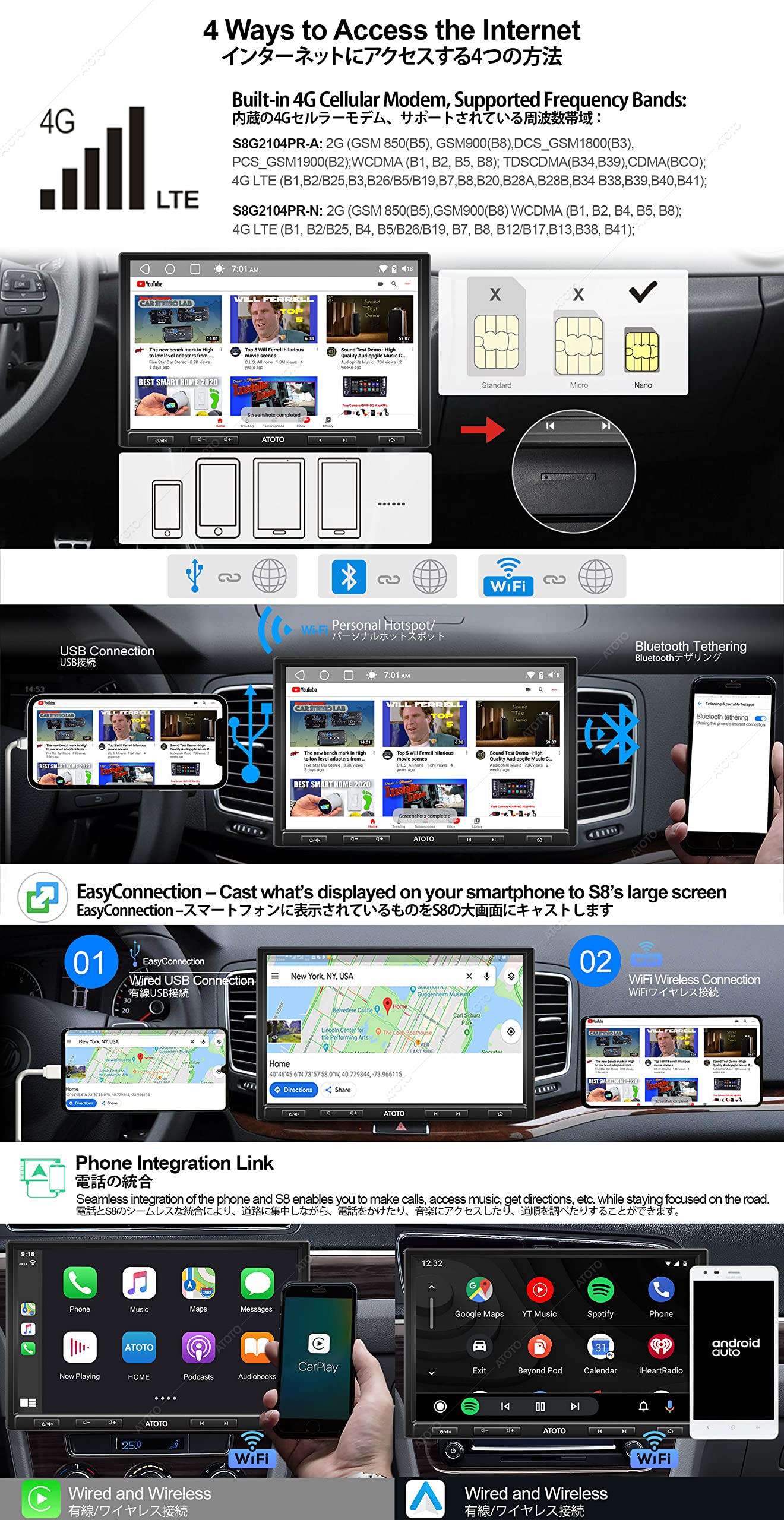 [10 inch/QLED] ATOTO S8 Pro S8G2104PR-N Double-DIN Android Car Stereo Receiver,Wireless CarPlay & Android Auto,Dual BT w/aptX HD,Split Screen Display,USB Tethering, VSV&LRV, Built-in 4G Cellular Modem