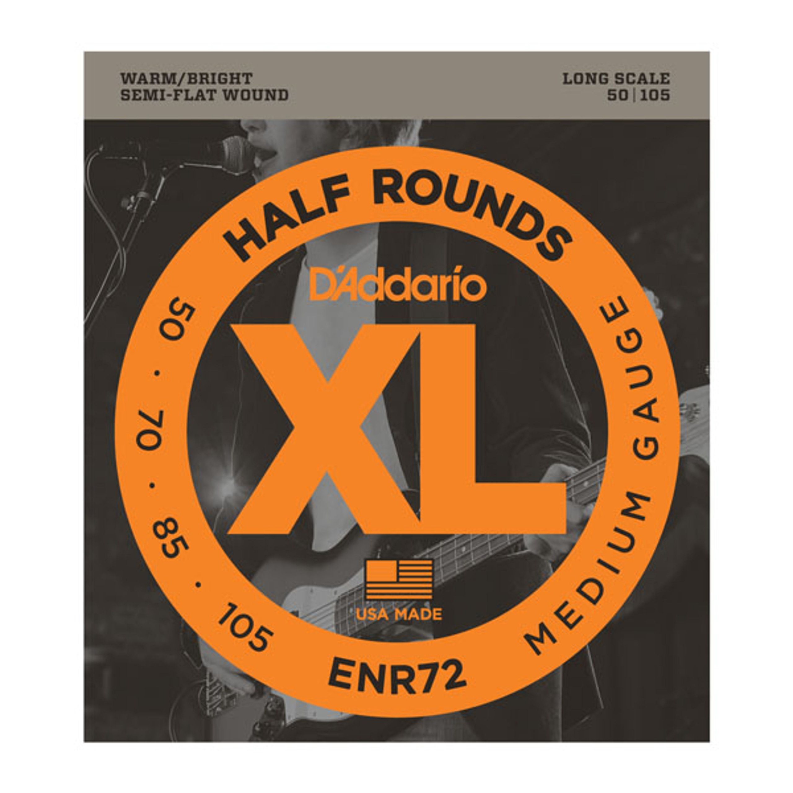 D'Addario XL Half Rounds Bass Guitar Strings - ENR72 - Long Scale - Medium, 50-105