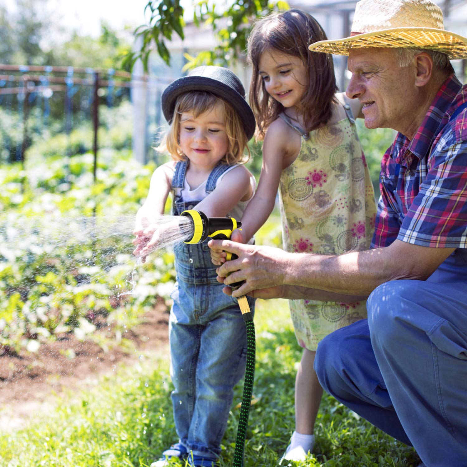 Pimpimsky Garden Hose, Hose Flexible 15M Extended Water Hose with Stainless Steel Spray Gun Brass Adapter 9 Styles Shower 100ML Solution Can Save Space Easy for Gardening Car Wash (15M/50FT)