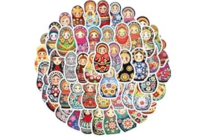 Mumusuki 50pcs Russian Nesting Dolls Sticker, Easy Application Water Proof Cartoon Matryoshka Sticker for Water Bottles Lapto