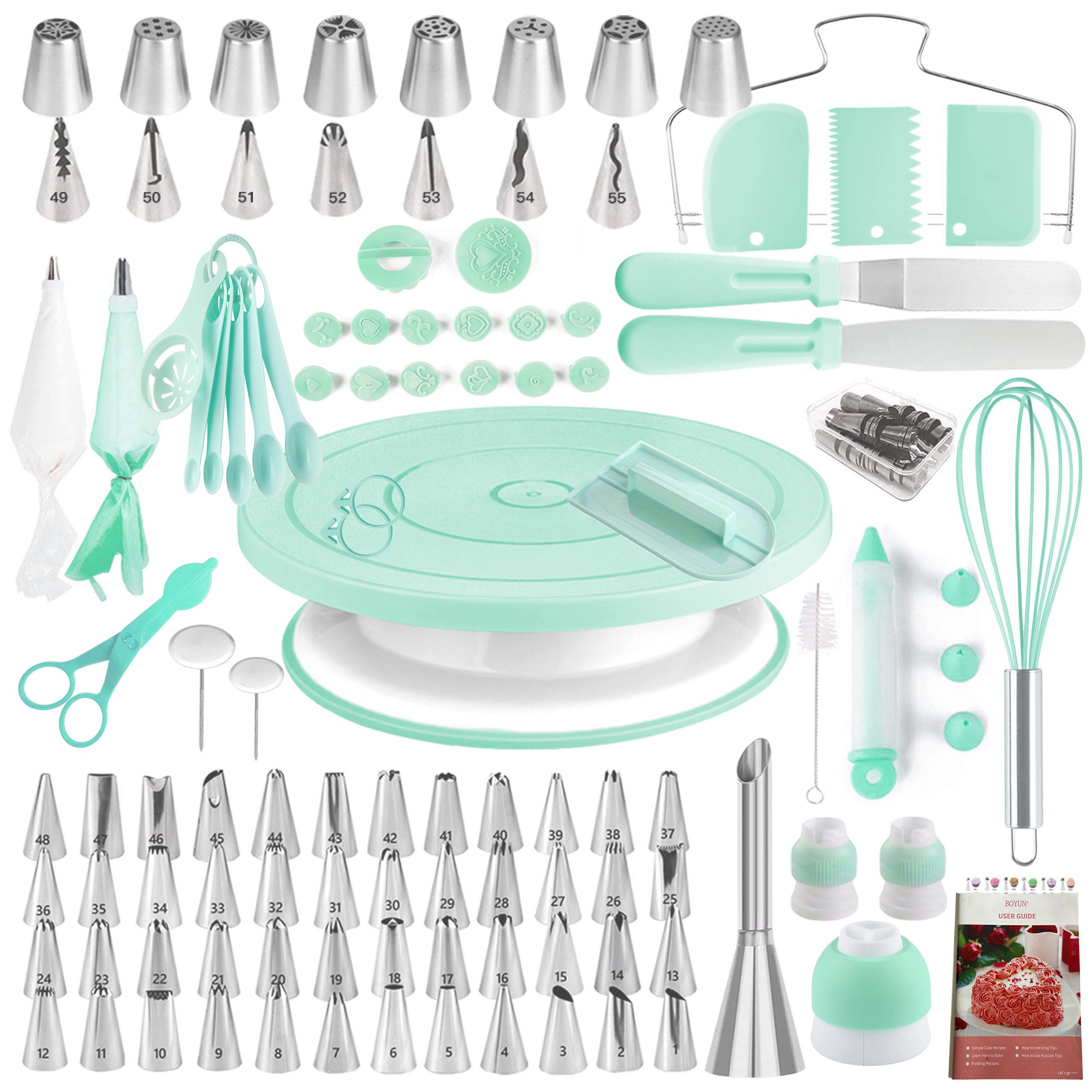 Cake Decorating Kit, 137pcs Cake Decorating Supplies with Cake Turntable for Decorating, Pastry Piping Bag, Russian Piping Tips Baking Tools, Cake Baking Supplies for Beginners (Green)