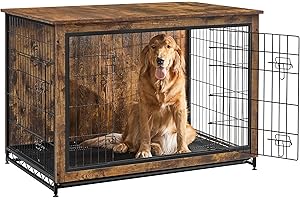 Feandrea Dog Crate Furniture, Side End Table, Heavy-Duty Modern Kennel Cage with Multi-Purpose Removable Tray, Double Doors, 