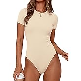 PRETTYGARDEN Body Suits for Womens Summer Tops 2026 Casual Short Sleeve Ribbed Fitted Basic Tee Shirts Spring Fashion Clothes