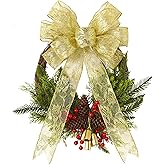 LiBongTa 13" x 20'' Gold Lace Bows Wired Edge Valentine Tree Topper Bow, Glitter Bow Party Decorations, Premade Metallic Bows with Twist Tie, Large Gift Bow for Outdoor Wreath, Wedding-2 PCs