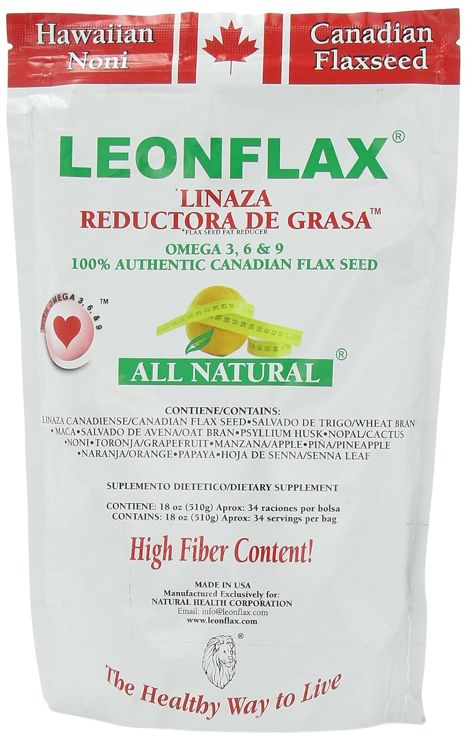 Leonflax Canadian Flaxseed Plus Fat Reducer 18 oz Weight Loss