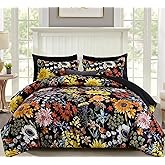 Yiran Bed in a Bag Queen Black Yellow Comforter Set 7 Pieces Soft Microfiber Sunflower Floral Bedding Set with 1 Comforter 1 Flat Sheet 1 Fitted Sheet 2 Pillowshams 2 Pillowcases