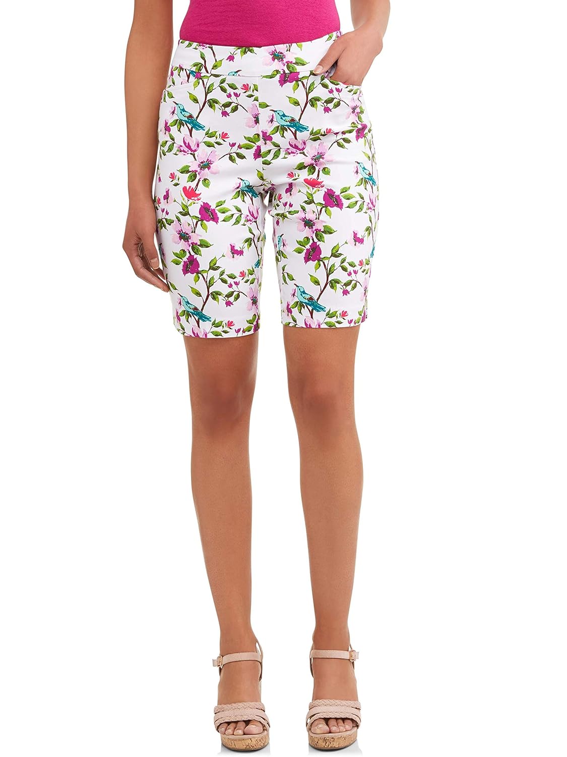 Buy Time and Tru Floral Bermuda Shorts with Comfort Waist XL White at