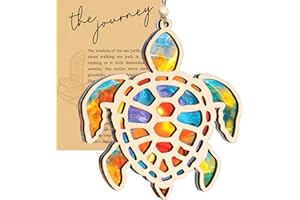 DINIZON Sea Turtle Acrylic Suncatcher Ornament with Story Card, Sea Turtle Gifts for Women, Beach Gifts for Women, Beach Christmas Ornaments for Tree, White Elephant Presents for Friendship