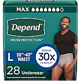 Depend Fresh Protection Adult Diapers, Incontinence Underwear for Men, Disposable, Maximum, Large, Grey, 28 Count, Packaging May Vary