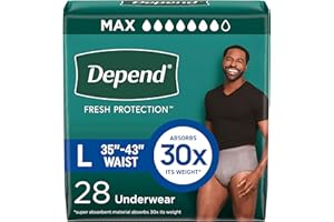 Depend Fresh Protection Adult Incontinence Underwear for Men, Disposable, Maximum, Large, Grey, 28 Count, Packaging May Vary