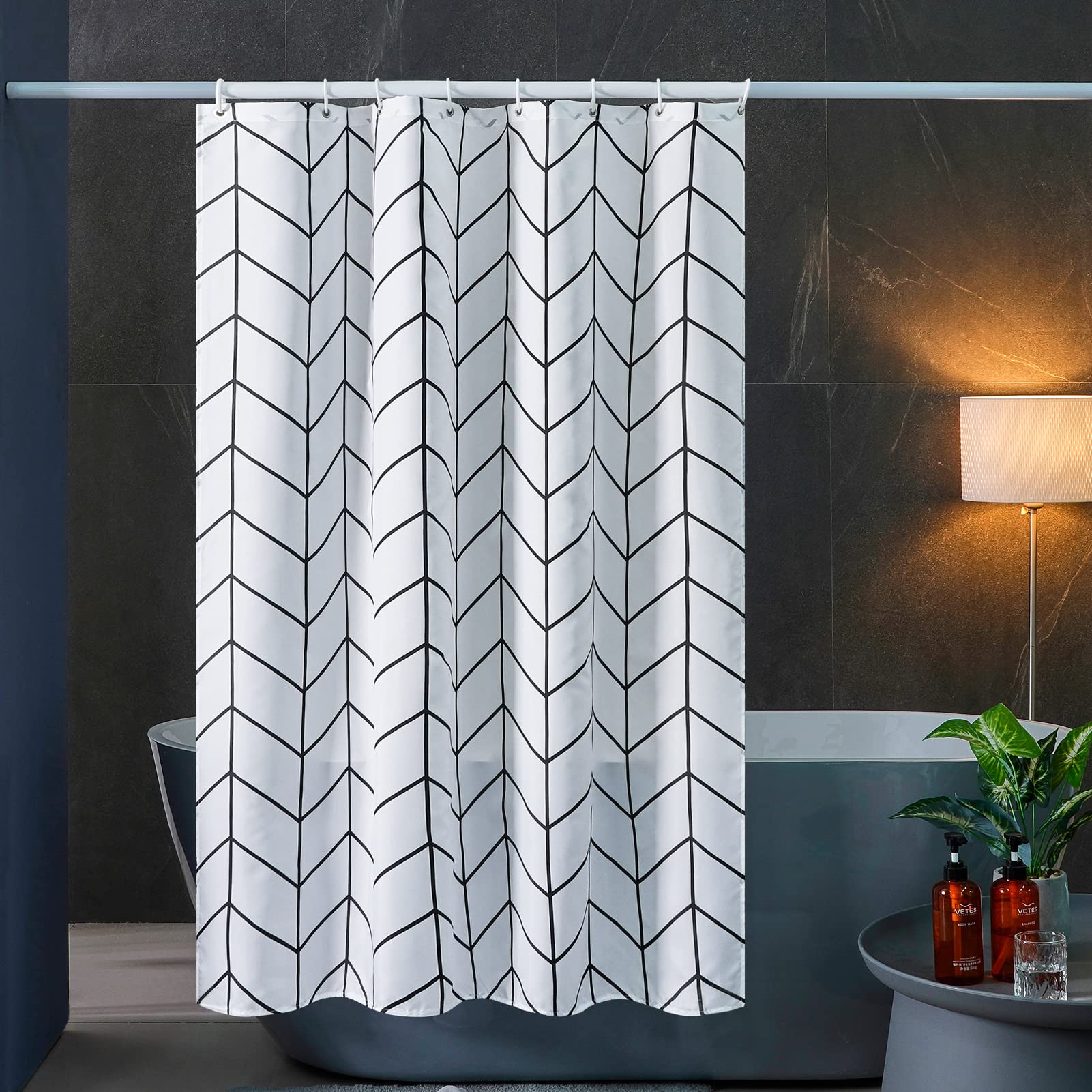 Furlinic 78"x78" Shower Curtain Polyester Mildew Resistant Waterproof Mould Proof Washable Bathroom Herringbone White Fabric Curtains 200 x 200cm With 12 PCS Plastic Hooks.