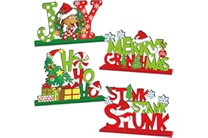 GINFTBRZGV 4Pcs Christmas Decorations Wooden Table Centerpiece Merry Christmas Joy Tiered Tray Decor Xmas Centerpiece for Winter Holidays Xmas Table Decorations