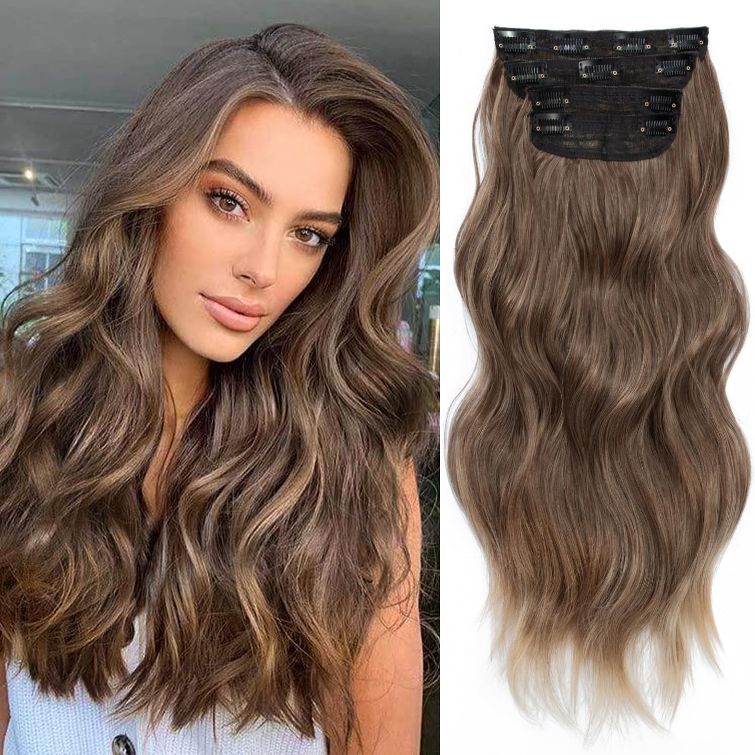 4Pcs Hair Extensions Clip in 20inch Curly Full Head Synthetic Hair Extension Wavy Hairpieces for Women — image 1