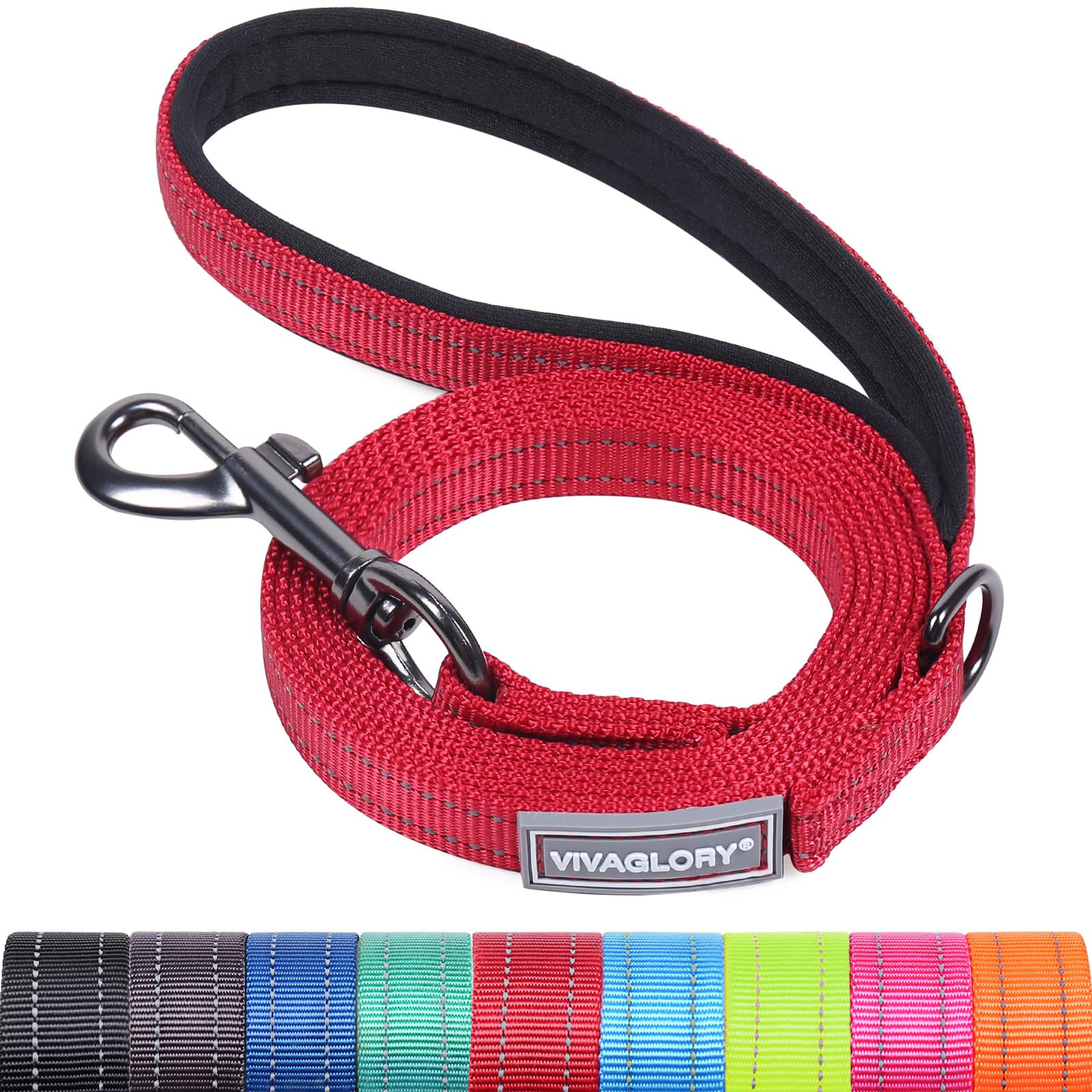 VIVAGLORY Dog Lead Dailyx Dog Leash, Lead with Soft Padded Handle for Training & Walking, Heavy Duty & Double Layer Nylon for Pet Puppy, 90 x 1.4cm, Red
