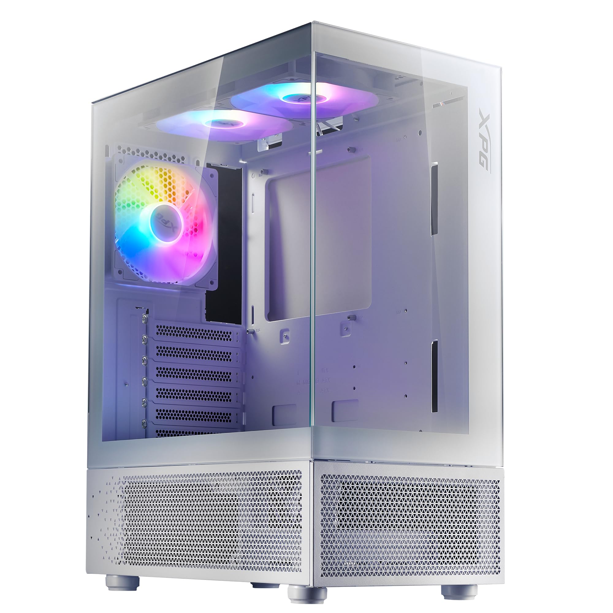 XPG Invader X Mini White ATX Mid Tower PC Case with 5 X ARGB Fans, VGA Support Up to 330mm, CPU Cooler Support Up to 166mm - INVADERXMINIMT-WHCWW