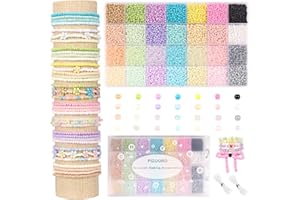 PIZOORO 3mm Seed Beads for Jewelry Bracelet Making Kit, 28 Colors 8500pcs Small Glass Beads for Jewelry Making with Elastic Bracelet Strings- DIY Friendship Bracelet Bead Kit Art Craft Gifts for Girls Adults