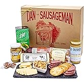 Dan the Sausageman Juneau Gourmet 8 items Gift Basket - Original Summer Sausage, Wisconsin Cheese, Mustard, Craker, Olives, Nuts and Candy | Gift Snack Box