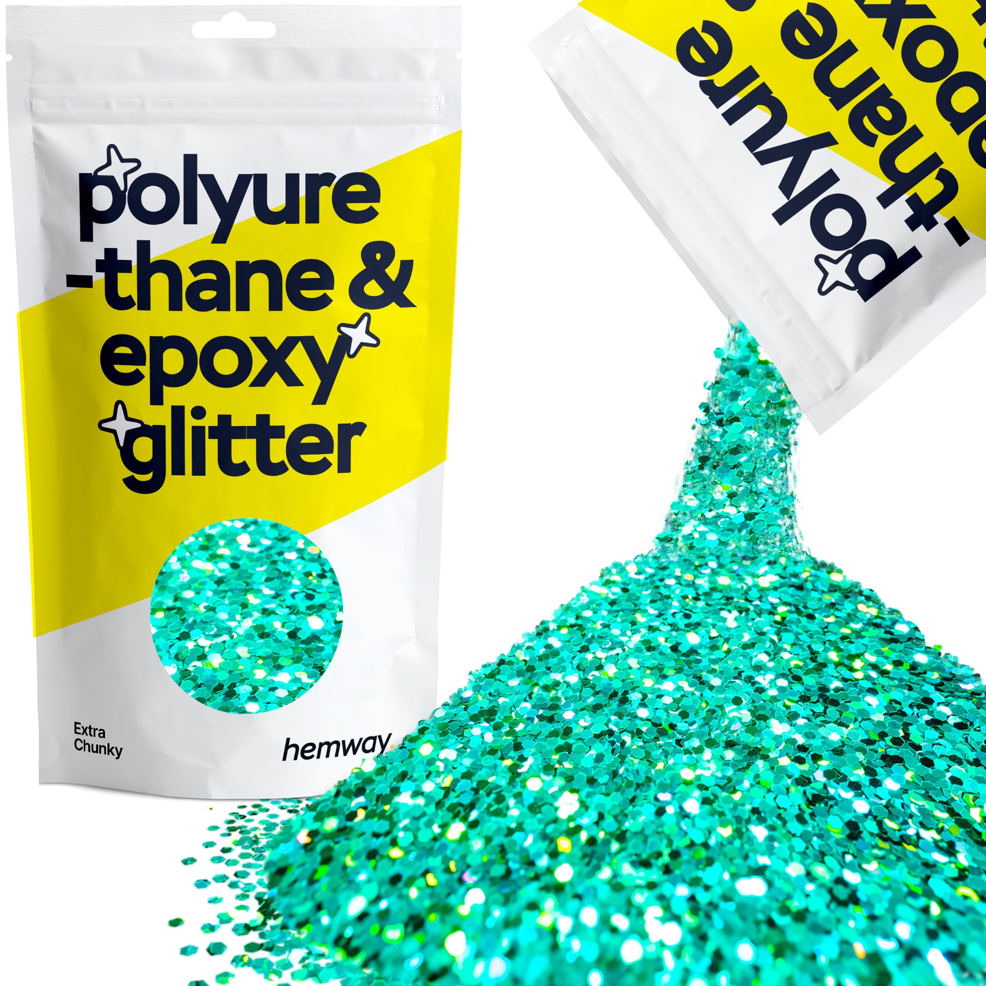 Hemway Resin Glitter Turquoise Blue Holographic 100g Extra Chunky | Polyurethane & Epoxy Glitter for Resin Crafts, Tumblers, Coasters & Table Art
