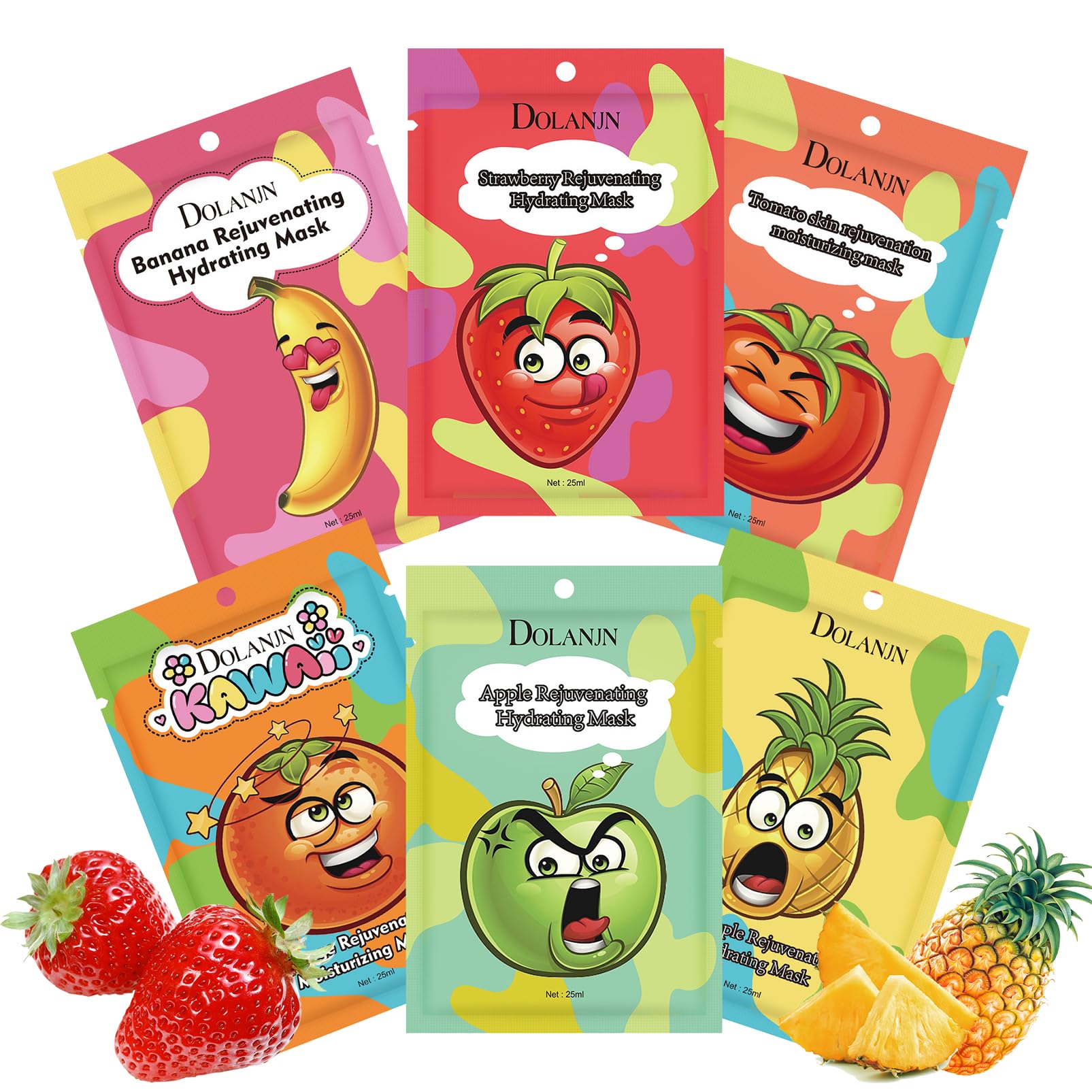 Face Masks Skincare- 6 Sheet Face Mask Moisturizing And Smoothing-Fruit Face Mask Gift Set Improve Dullness & Brighten-Sheet Face Mask Gifts For Teenage Girls Kids for All Skin Types （6Pcs）