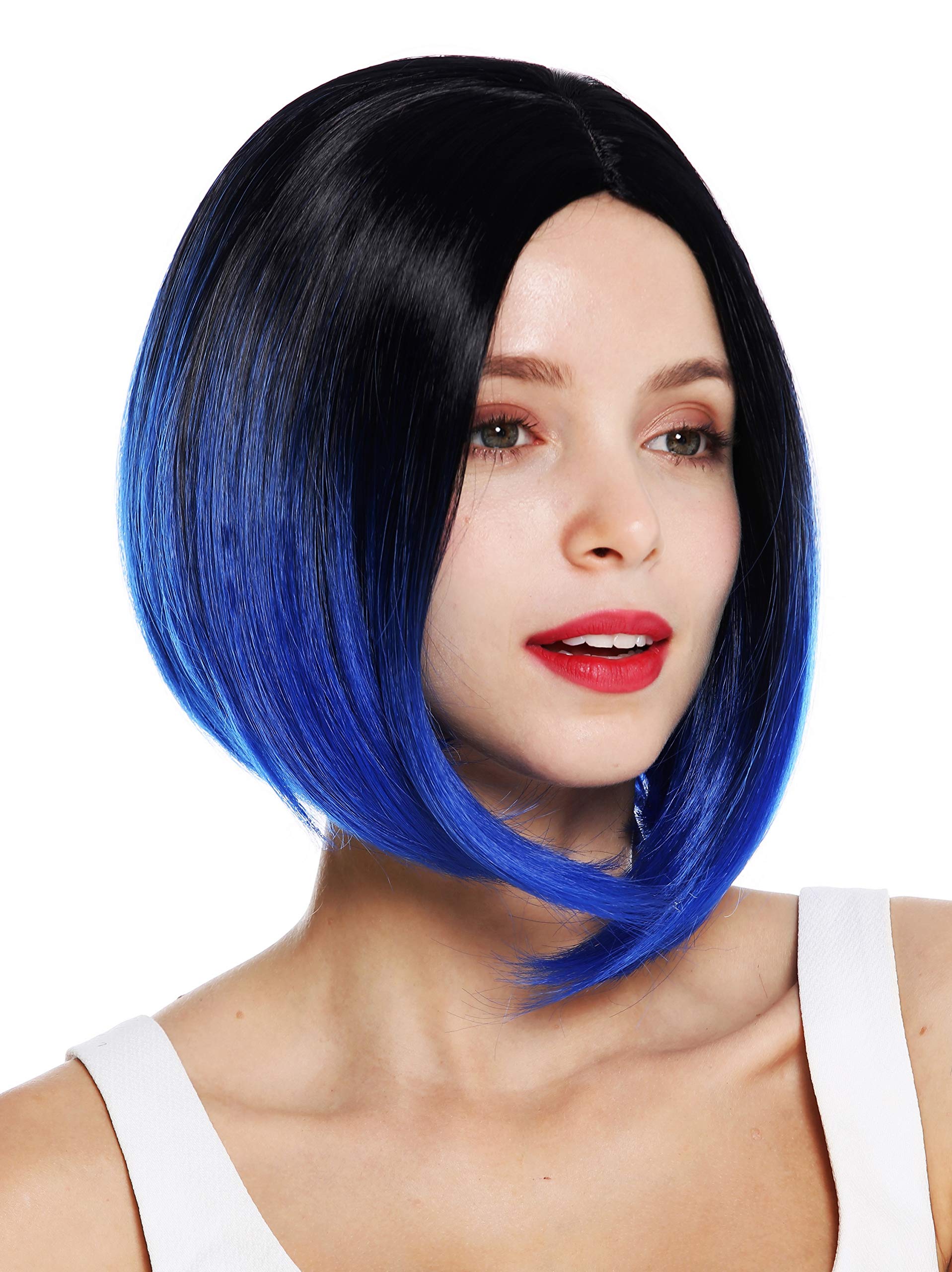 WIG ME UP - ZM-1782-TF-2517Dye1B women's quality wig short sleek long bob middle parting ombre black blue