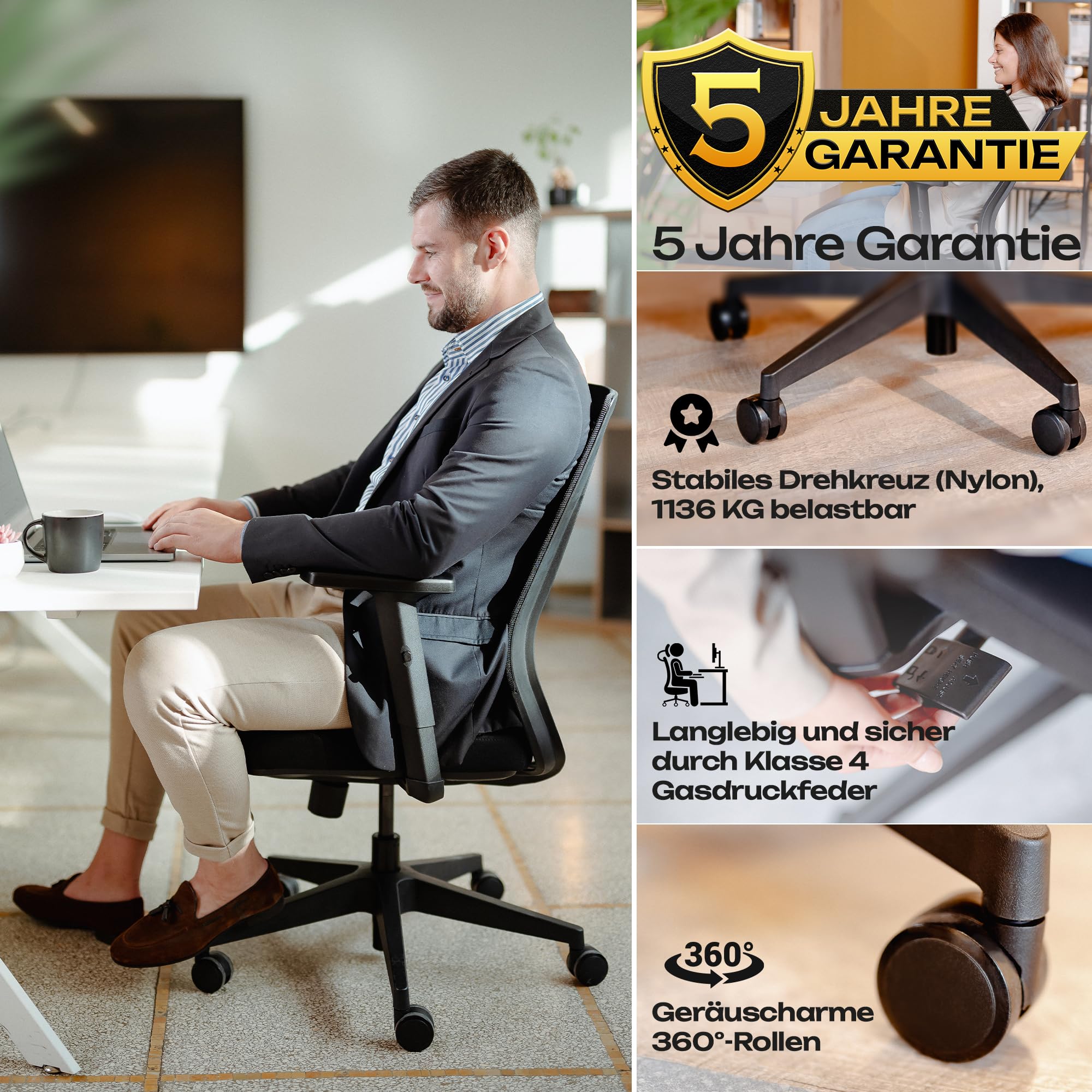 VALKENSTOL M2 Bürostuhl Ergonomisch Testsieger, Einstellbarer für maximale Bewegungsfreiheit, Rückenfreundliche Bürostühle, Lendenwirbelstütze Schreibtischstuhl für Büro und Home Office Chair 6