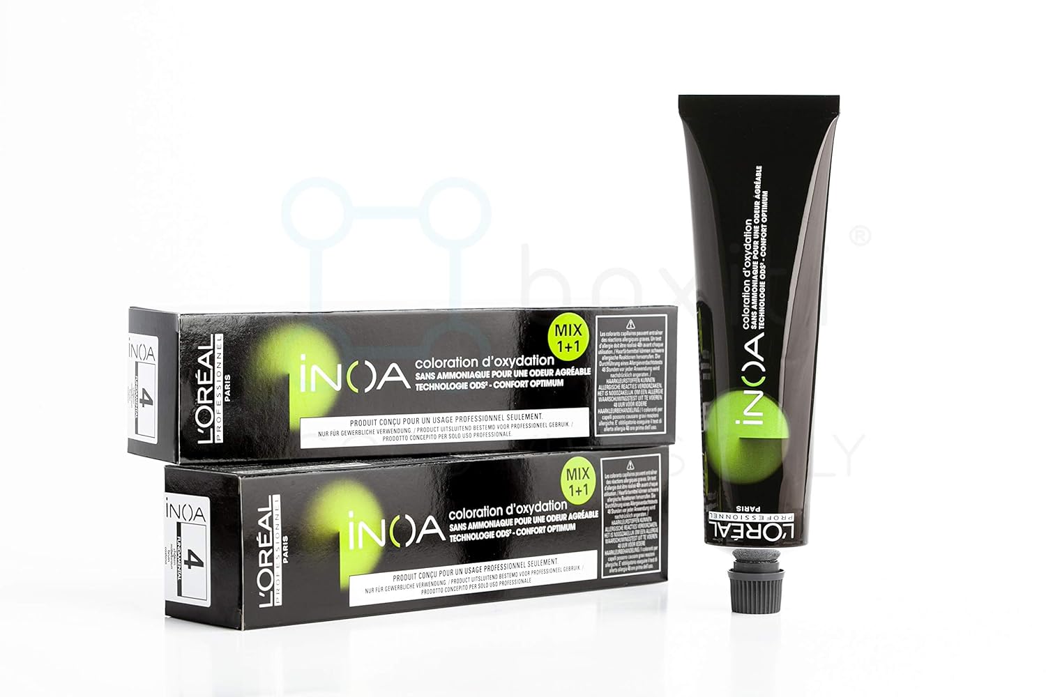 Hair Color Loreal Inoa 4/4n 2 Oz, 2 Pack, No-Ammonia, ODS2, Comes with Boxiti Hand Wipe
