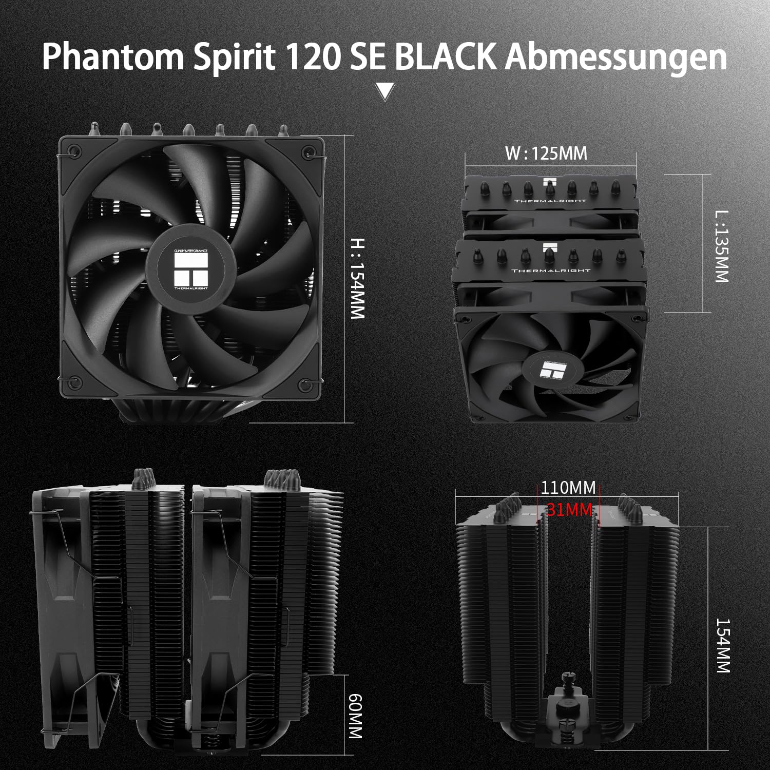 Thermalright Phantom Spirit 120 SE BLACK CPU Luftkühler, 7 Heatpipes CPU-Kühler, zwei 120mm PWM Lüfter, AGHP 4.0 Technologie, für AM4/AM5&Intel lga1851/1700/1150/1151/1200, PC Kühler Tower 6