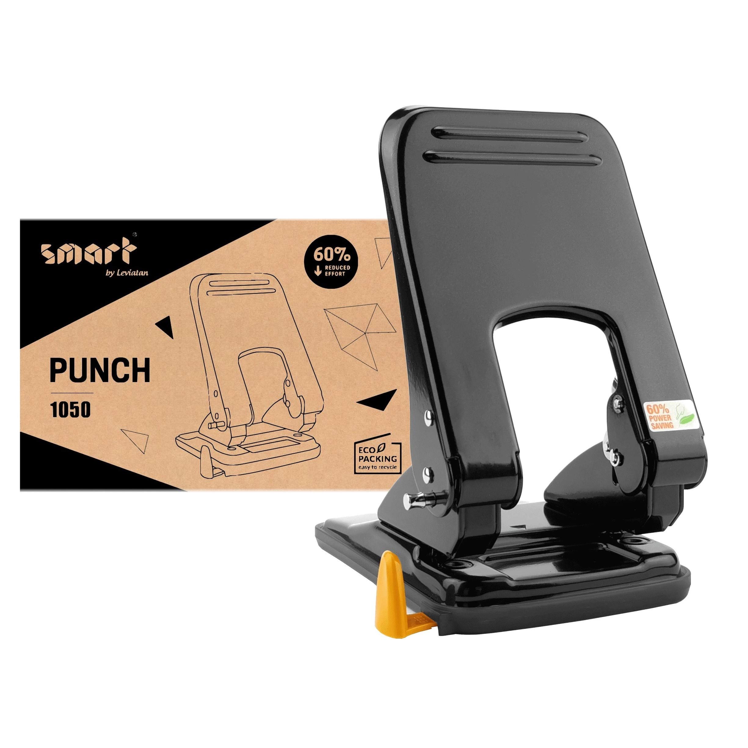 smart by Leviatan by Leviatan 1050 Less Effort Hole Punch | 60% Reduced Effort | High-Quality Ergonomic Housing | Stop Rail with Format Specifications | Paper Punch | Office Punch | 50 Sheets,Black