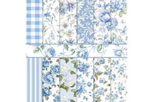 RAORAOYUE 24 Sheets Blue Floral Scrapbook Paper, 11.8"×11.8” Sided Decorative Craft Paper, Flower Garden Pattern Papers for D