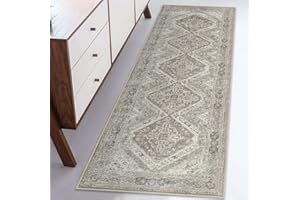 KUTA Oriental Washable Runner Rug, 2x5 Rug Runner Non-Slip Vintage Ivory 5ft Hallway Kitchen Runner Rug Ultra Soft Print Distressed Tribal Floor Carpet Runner for Bedroom Bathroom