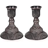 OwnMy Set of 2 Elegant Taper Candle Holders Vintage Metal Taper Candlestick Holders, 4 Inch Tall Taper Candle Stands Decorative Taper Candelabra Set for Dining Table Centerpieces Wedding, Red Bronze