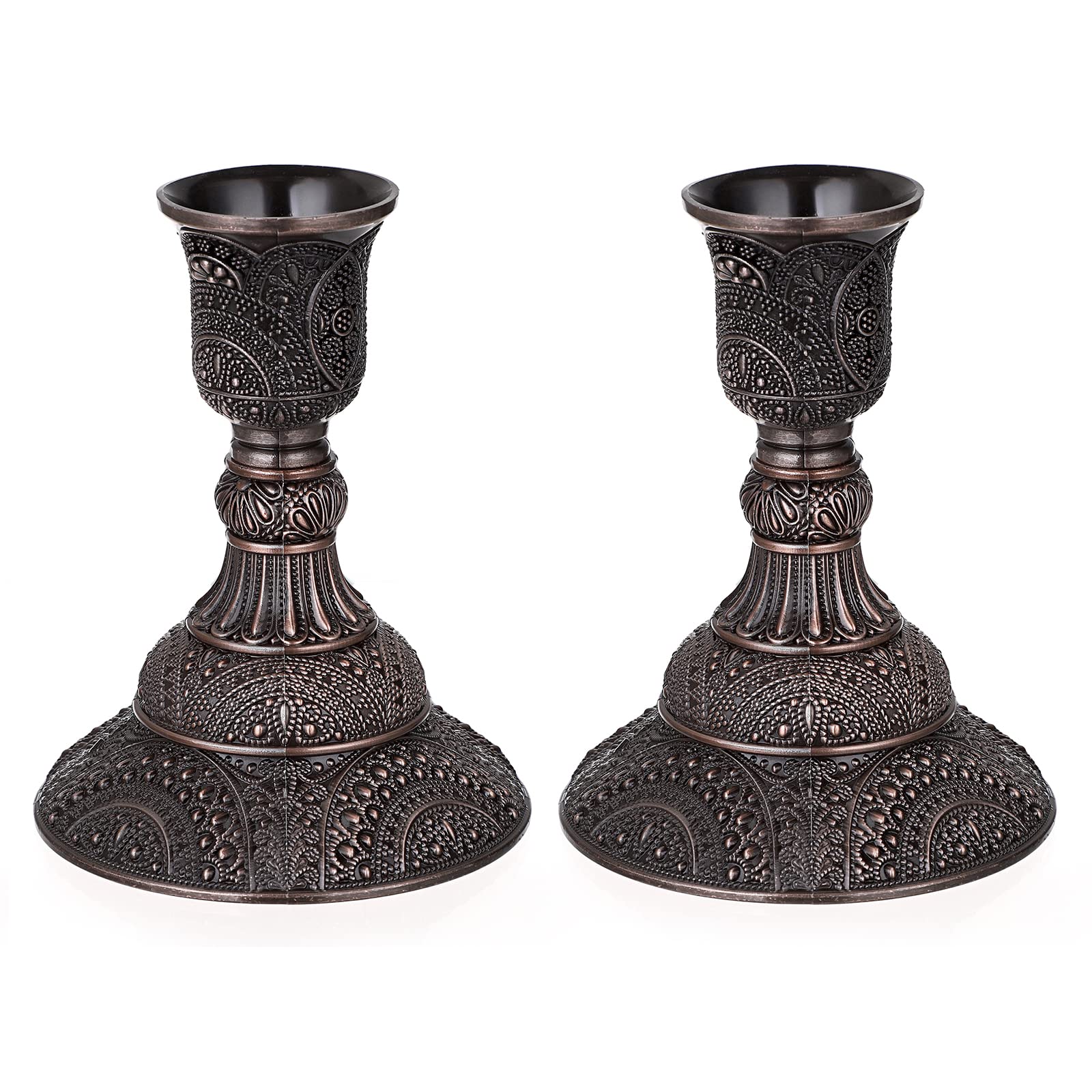 BSTKEY 2 Pack Metal Candle Holder Candlestick Holder Stand, Table Decorative Votive Candle Centerpiece Holder, Red Bronze Taper Candle Holder Candlelight Stand