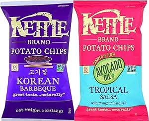 NEW Kettle Brand Potato Chips; Avocado Oil Tropical Salsa Net wt 6.5 oz/ Korean BBQ 5oz (Tropical & Korean BBQ, 2)