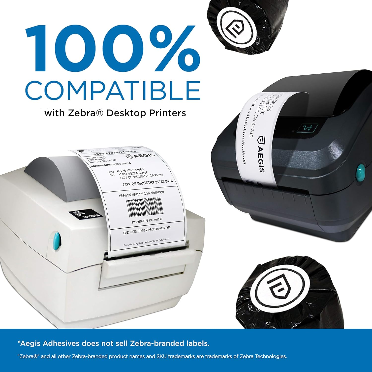 Aegis Adhesives - 2 ¼” X 1 ¼” Direct Thermal Labels for UPC Barcodes, Address, Perforated & Compatible with Rollo Label Printer & Zebra Desktop Printers (12 Rolls, 1000/Roll) : Office Products