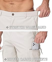 QPNGRP Men's 9" Inseam Stretch Waist Zipper Cargo