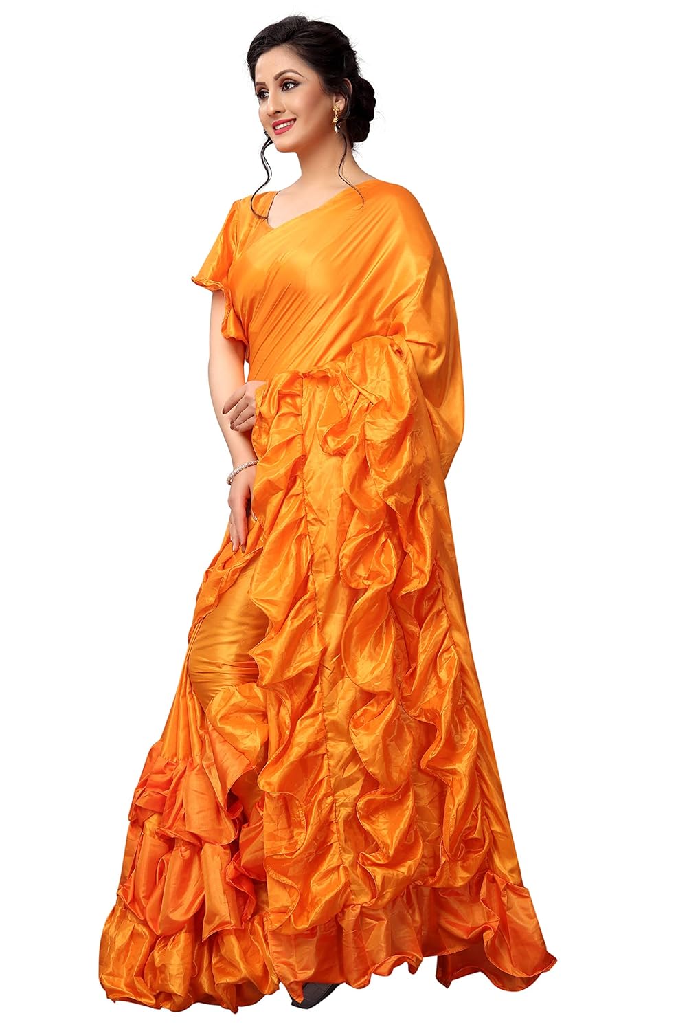 crazy women silk ruffle saree with blouse