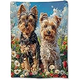 Ti Caldi Cute Yorkie Dogs in Flower Field Blanket | Soft Warm Fuzzy Lightweight Flannel Throw Blanket for Couch, Bed, Decor, Travel & Outdoor Use, Cozy Blankets for Adults Kids Women Girls 60×50 in