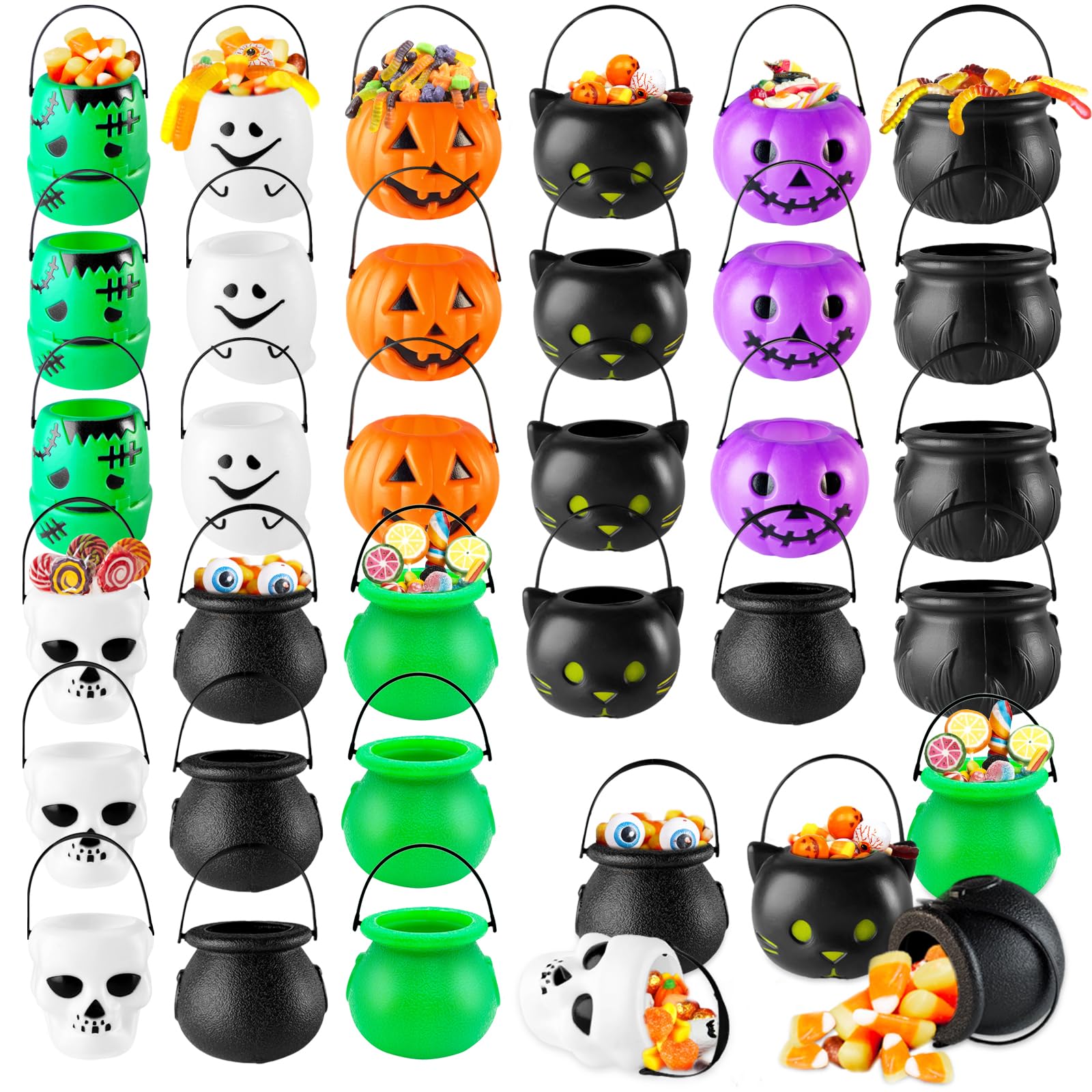 Photo 1 of 30 Pcs Mini Halloween Candy Holders,Portable Pumpkin Ghost Cauldron Candy Bucket with Handles,Halloween Candy Bucket for Kids,Trick or Treat,Party Favors(9 Styles)