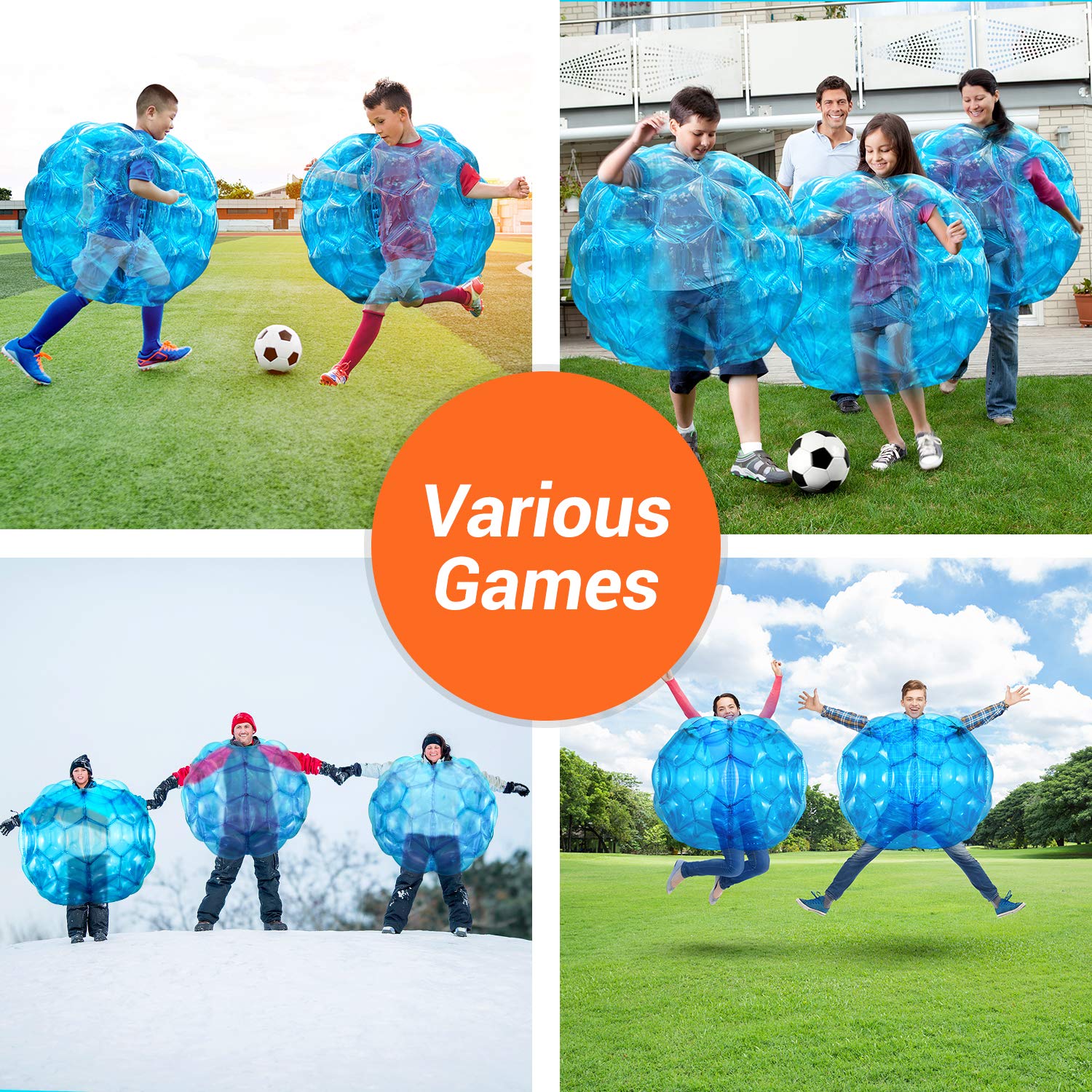 2 Pack Bumper Balls: 36inch Inflatable Sumo Ball - Durable PVC Vinyl Material Body Bubble Soccer - Giant Human Hamster Knocker Body Zorb Ball for Kids and Adults Physical Outdoor Toys, Blue